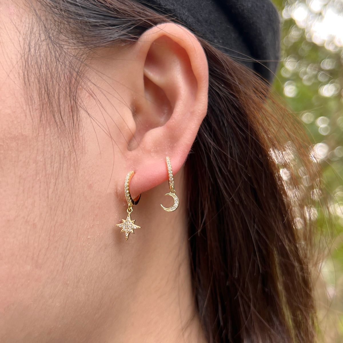 [Vivid Aurora]Star and Moon Asymmetric Earrings