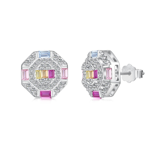 [Vivid Aurora]Ornate Colorful Octagon Shape Daily Earrings